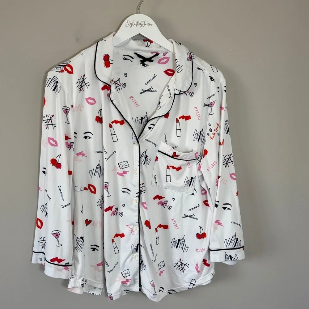 Kate Spade With Love Long PJ Set Pajamas Long Sleeve Long Pant Sz L - Picture 8 of 14